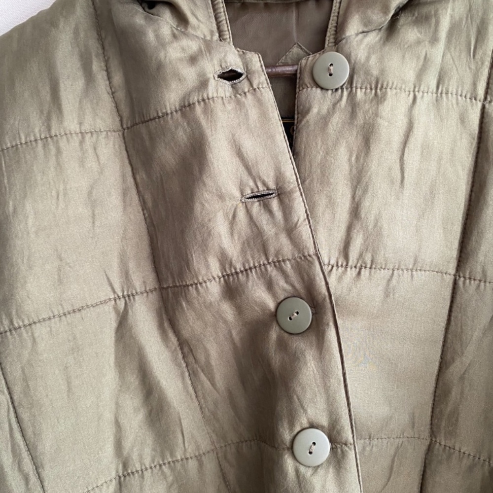 Vintage 90s Bogari Studio Army Green Oversized Silk Boxy Quilted Jacket Size M/L - Picture 6 of 11